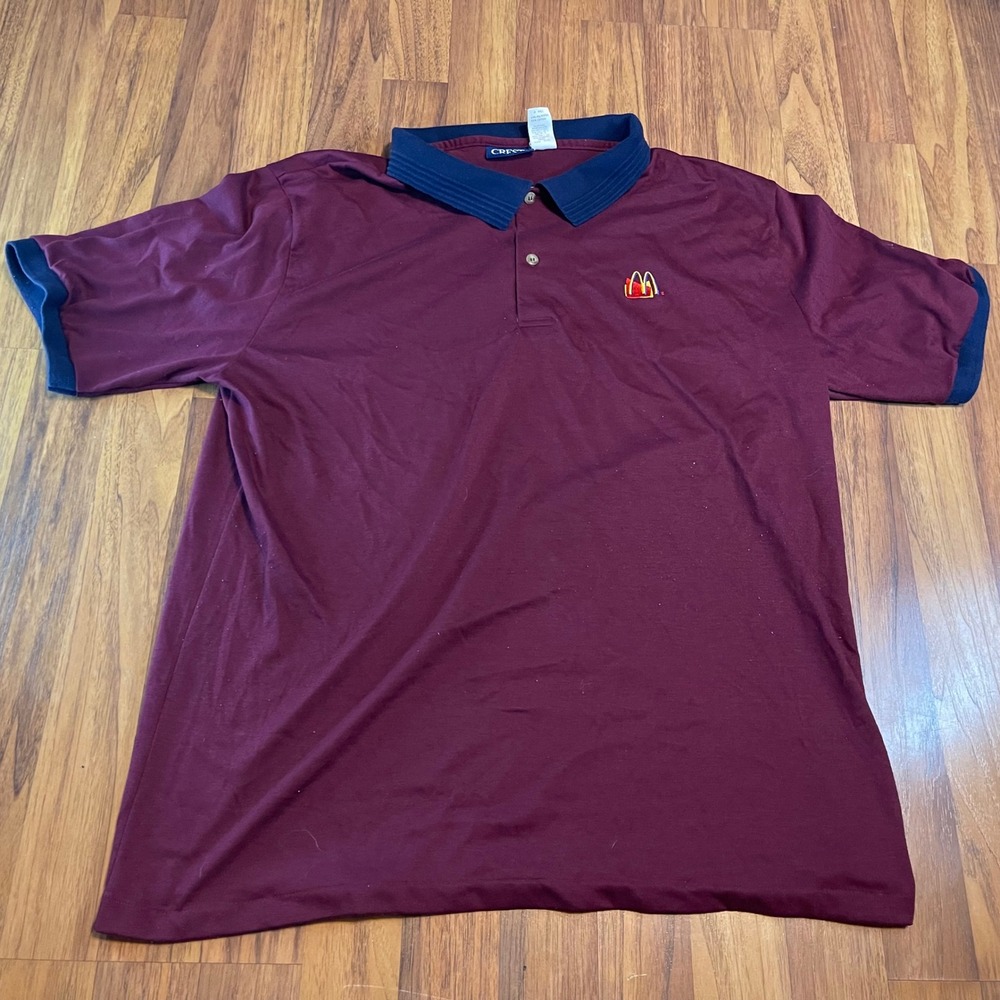 1990s McDonalds Crest Polo Shirt Mens XL Maroon Navy Blue Uniform USA Vintage